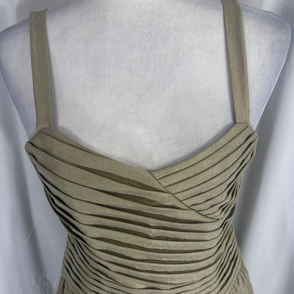 Elegant Olive Green Pleated Dress - Picture 3 of 12